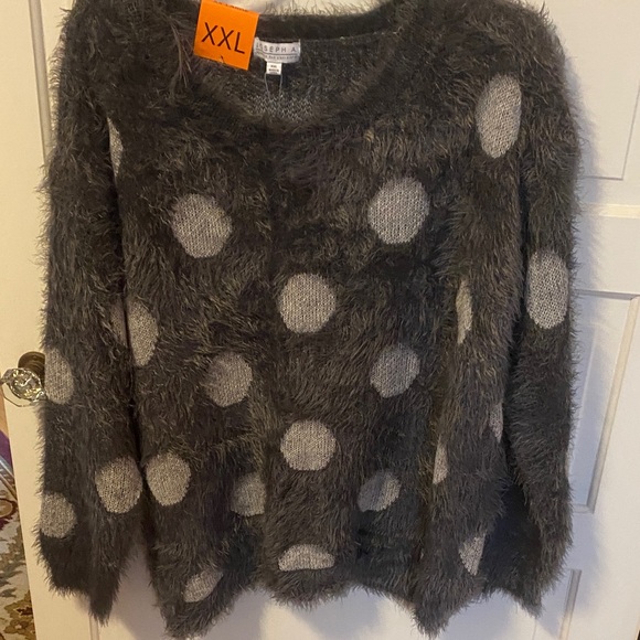 Joseph A Sweaters - Joseph A Charcoal and Light Gray Polka Dot Sweater
